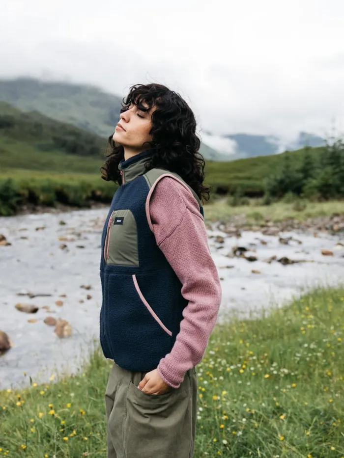 Women Bolster Fleece Gilet Navyolive Finisterre Fleece