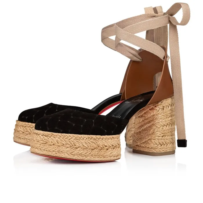 Women Brigissima 85 Mm Espadrilles 8211 Braided Calf Leather 8211 Black Christian Louboutin Platforms