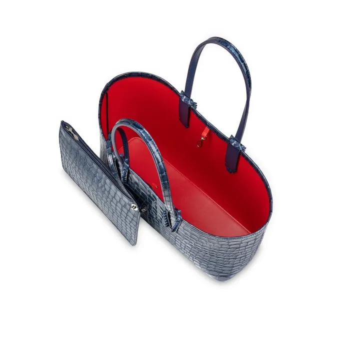 Women Cabata Small Tote Bag 8211 Alligator Embossed Calf Leather 8211 Denim Christian Louboutin Totes