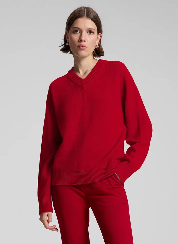 Women Calven Cashmere V Neck Sweater Really Red ALC Knitwear