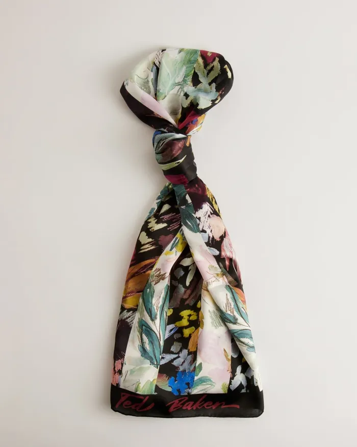 Women CATTIAA 8211 Floral Printed Silk Scarf Black Ted Baker Scarves Women CATTIAA 8211 Floral Printed Silk Scarf Black Ted Baker Scarves