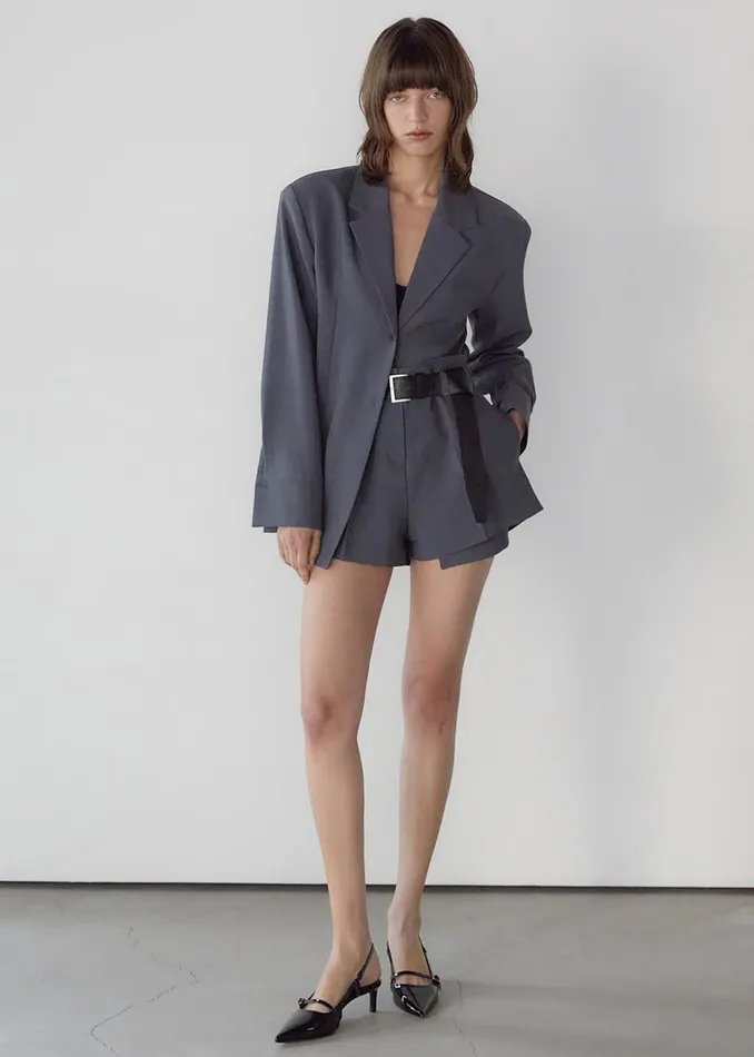 Women Chappell Belted Shorts 8211 Grey The Frankie Shop Bottoms