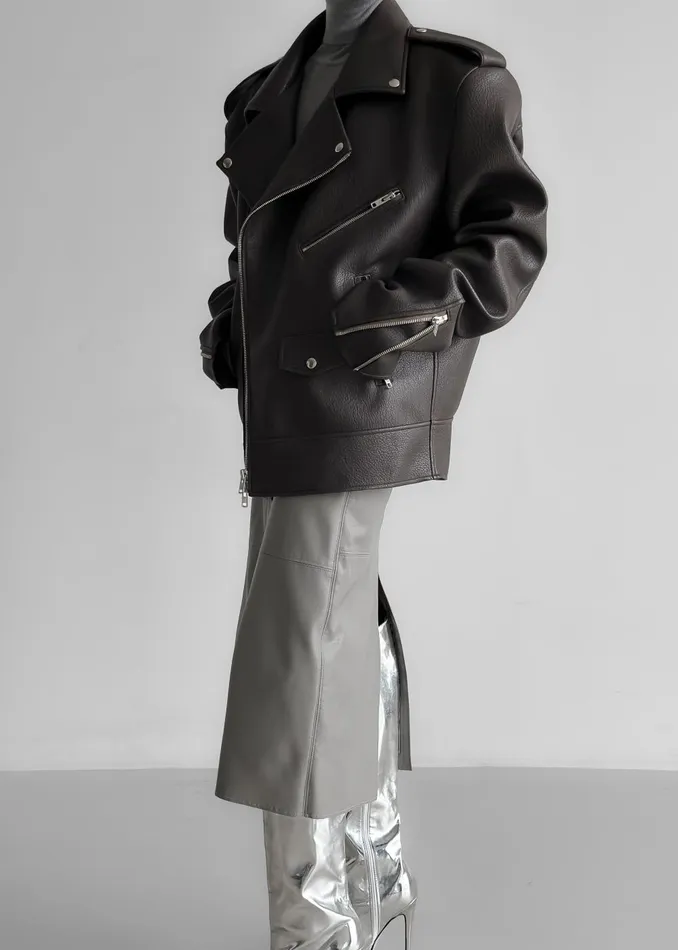 Women Chicago Oversized Biker Jacket 8211 Charcoal The Frankie Shop Outerwear