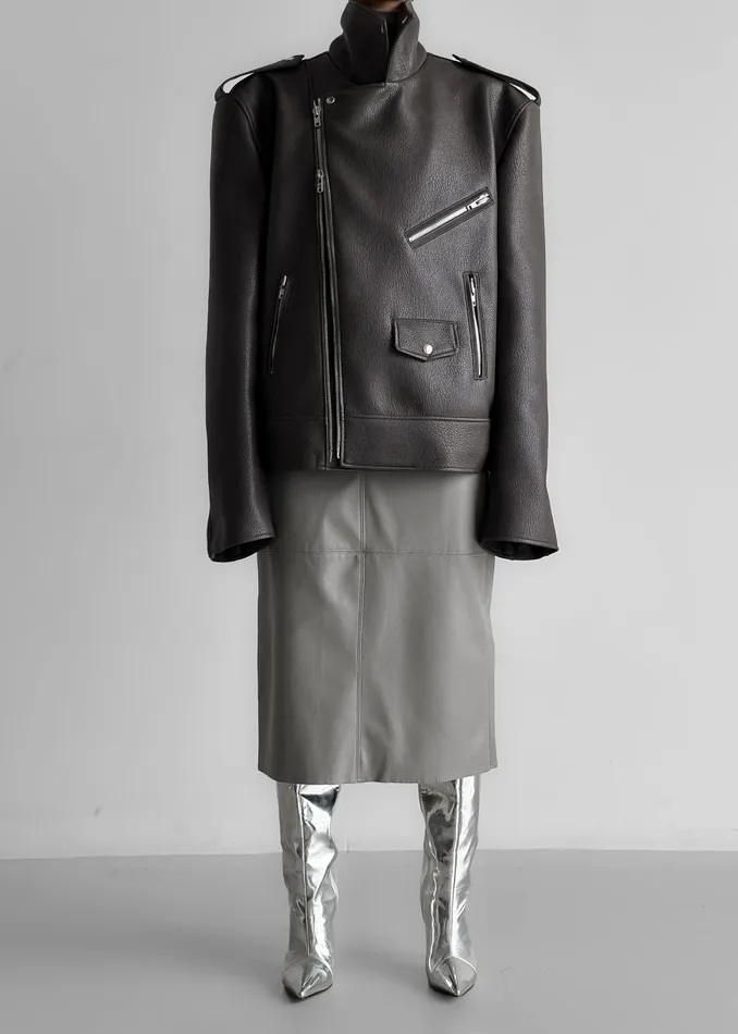 Women Chicago Oversized Biker Jacket 8211 Charcoal The Frankie Shop Outerwear