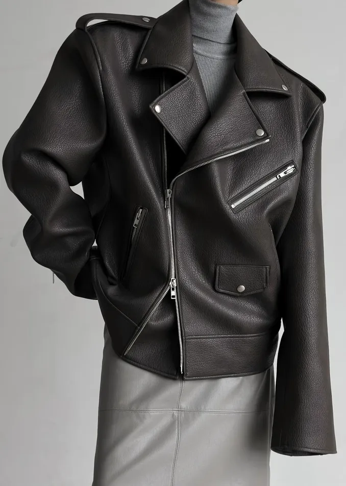 Women Chicago Oversized Biker Jacket 8211 Charcoal The Frankie Shop Outerwear