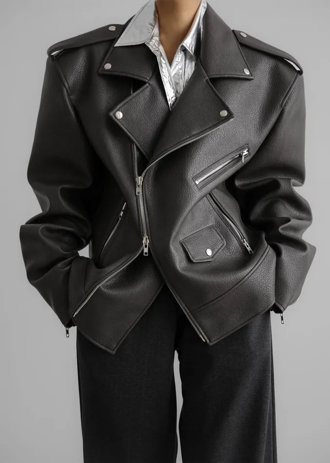 Women Chicago Oversized Biker Jacket 8211 Charcoal The Frankie Shop Outerwear