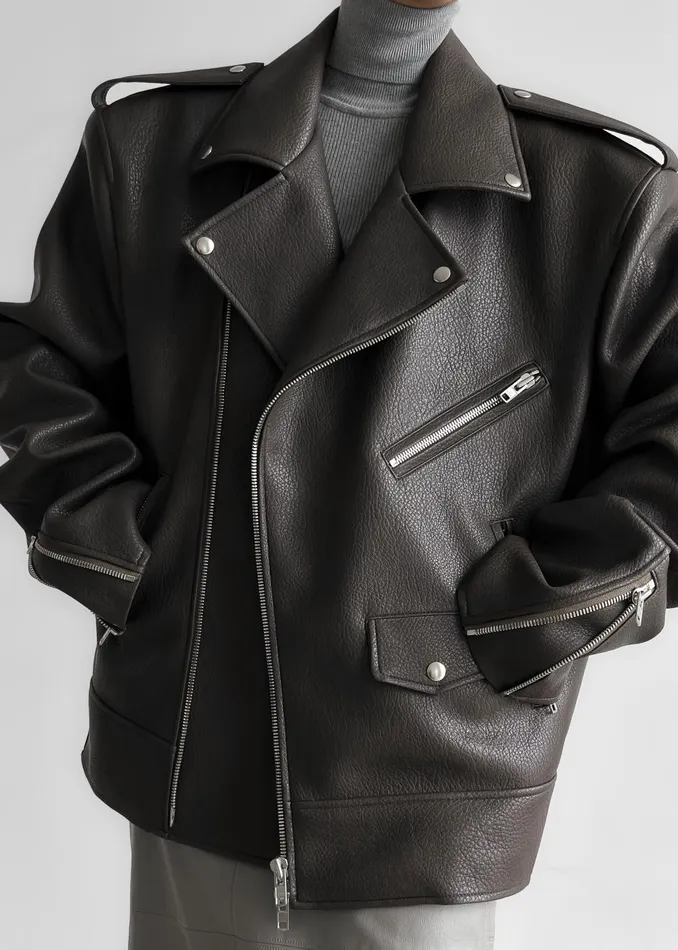 Women Chicago Oversized Biker Jacket 8211 Charcoal The Frankie Shop Outerwear