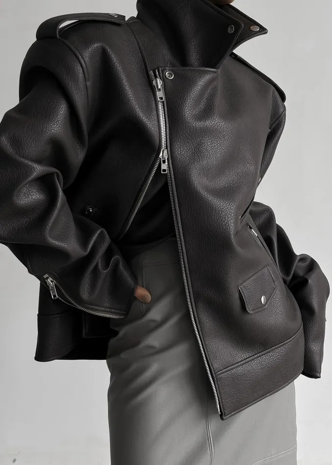 Women Chicago Oversized Biker Jacket 8211 Charcoal The Frankie Shop Outerwear