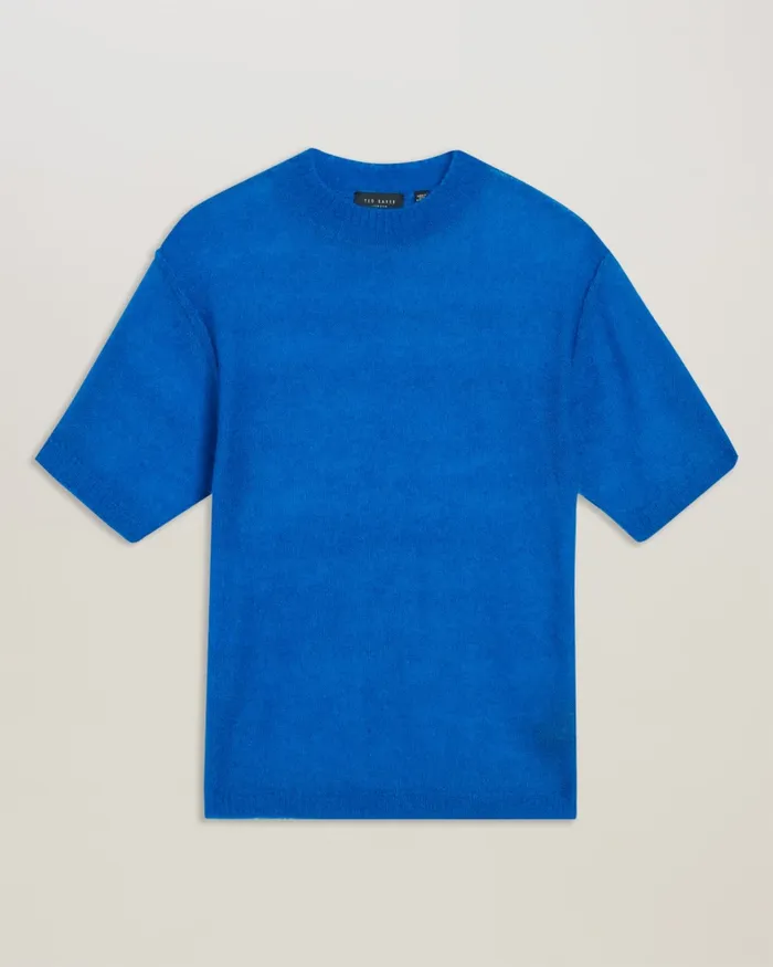 Women CHRISII 8211 Short Sleeve Mohair Knit Top Medium Blue Ted Baker Jumpers and Cardigans