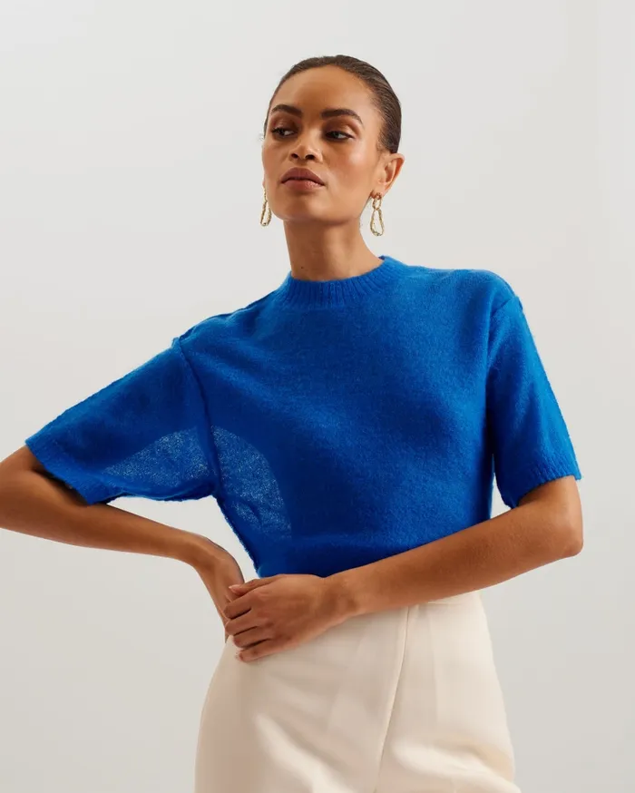 Women CHRISII 8211 Short Sleeve Mohair Knit Top Medium Blue Ted Baker Jumpers and Cardigans Women CHRISII 8211 Short Sleeve Mohair Knit Top Medium Blue Ted Baker Jumpers and Cardigans