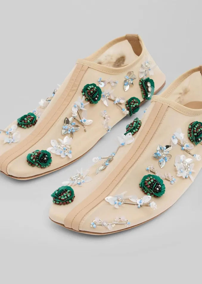 Women Christopher Esber Embla Beaded Mesh Flat 8211 EcruMulti The Frankie Shop