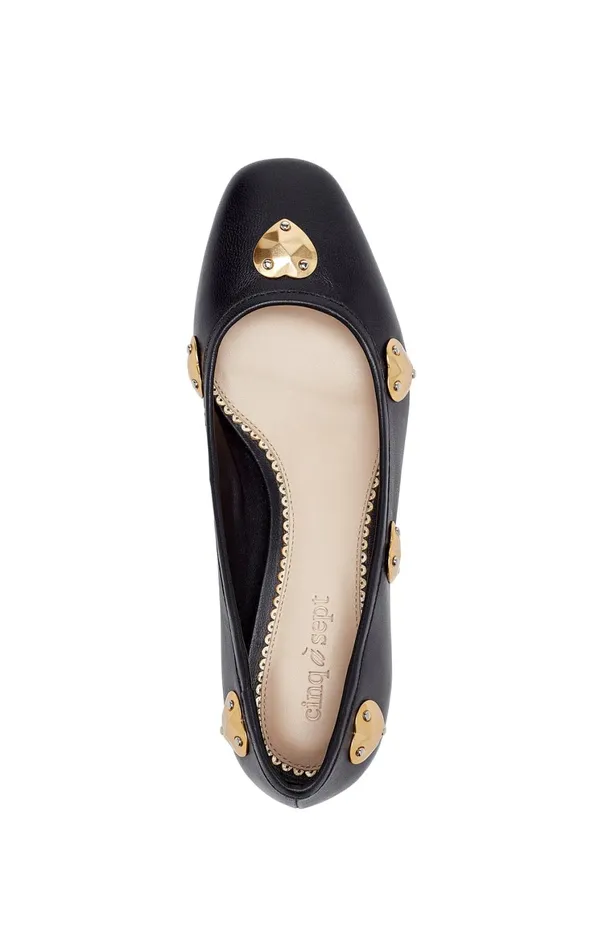 Women Cinq Sept Marin Block Heel Ballet Pump Blackgold