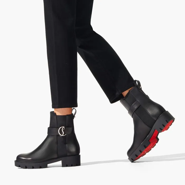 Women CL Chelsea Booty Lug Low Boots 8211 Calf Leather 8211 Black Christian Louboutin Boots