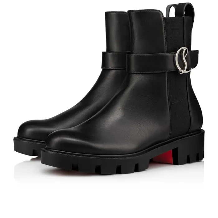 Women CL Chelsea Booty Lug Low Boots 8211 Calf Leather 8211 Black Christian Louboutin Boots