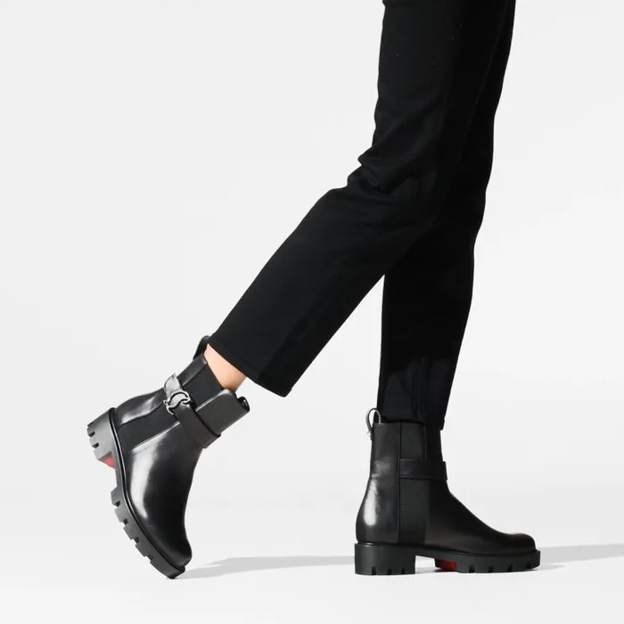 Women CL Chelsea Booty Lug Low Boots 8211 Calf Leather 8211 Black Christian Louboutin Boots
