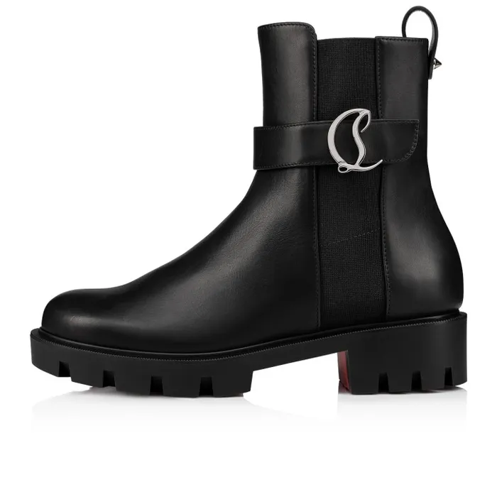 Women CL Chelsea Booty Lug Low Boots 8211 Calf Leather 8211 Black Christian Louboutin Boots