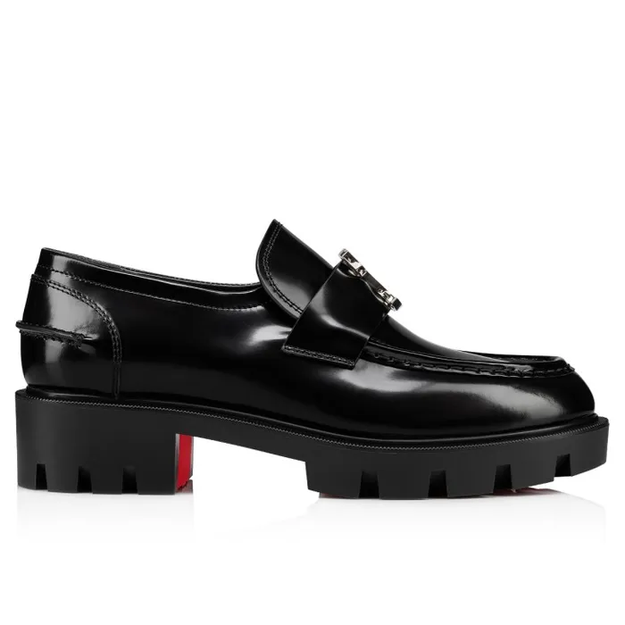 Women CL Moc Lug Loafers 8211 Abrasivato Calf Leather 8211 Black Christian Louboutin Flats and Loafers
