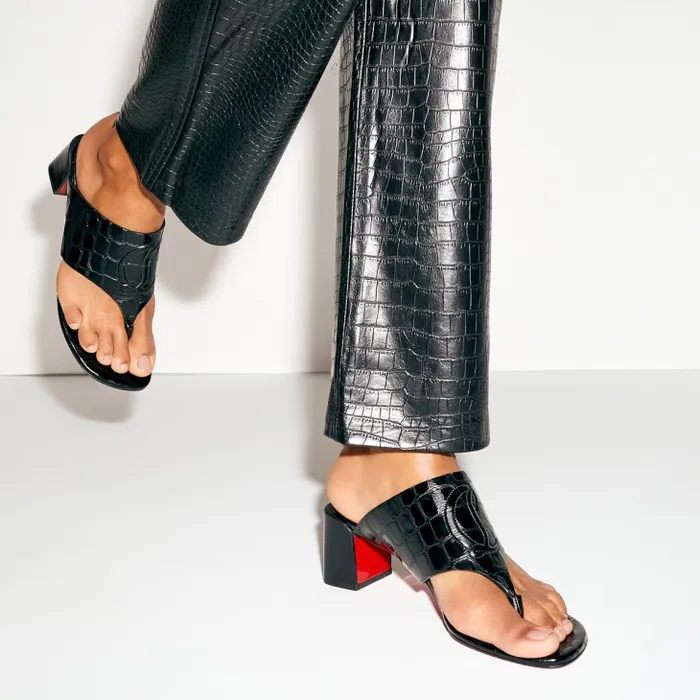 Women CL Tongamule 55 Mm Mules 8211 Alligator Embossed Calf Leather 8211 Black Christian Louboutin Sandals and Slides
