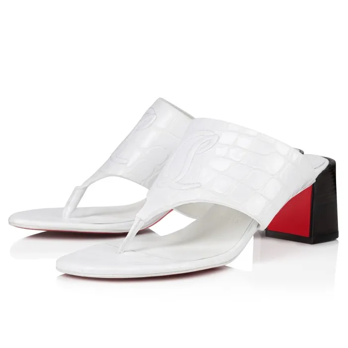 Women CL Tongamule 55 Mm Mules 8211 Alligator Embossed Calf Leather 8211 White Christian Louboutin Mules