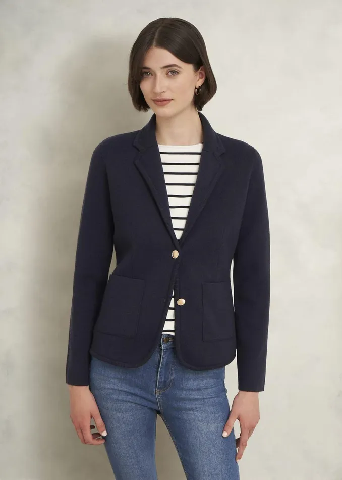 Women Coats and Jackets Hobbs Holly Knitted Blazer With Wool Hobbs Navy