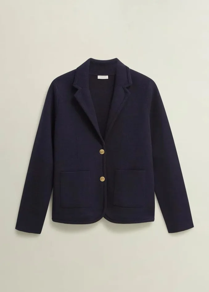 Women Coats and Jackets Hobbs Holly Knitted Blazer With Wool Hobbs Navy