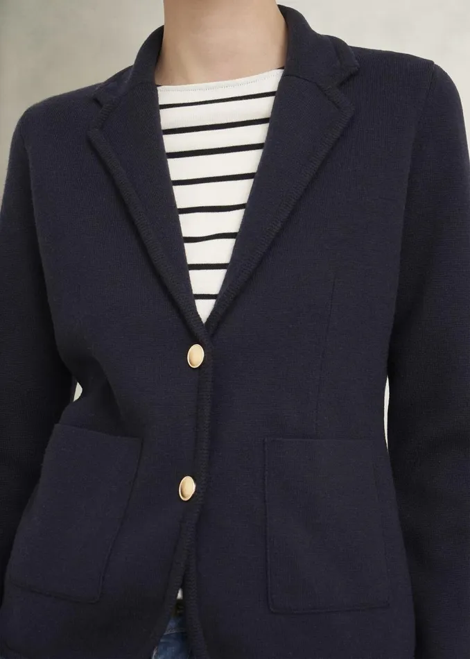 Women Coats and Jackets Hobbs Holly Knitted Blazer With Wool Hobbs Navy