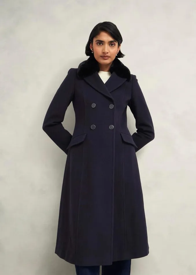 Women Coats and Jackets Hobbs Petite Marlene Wool Blend Coat Navy
