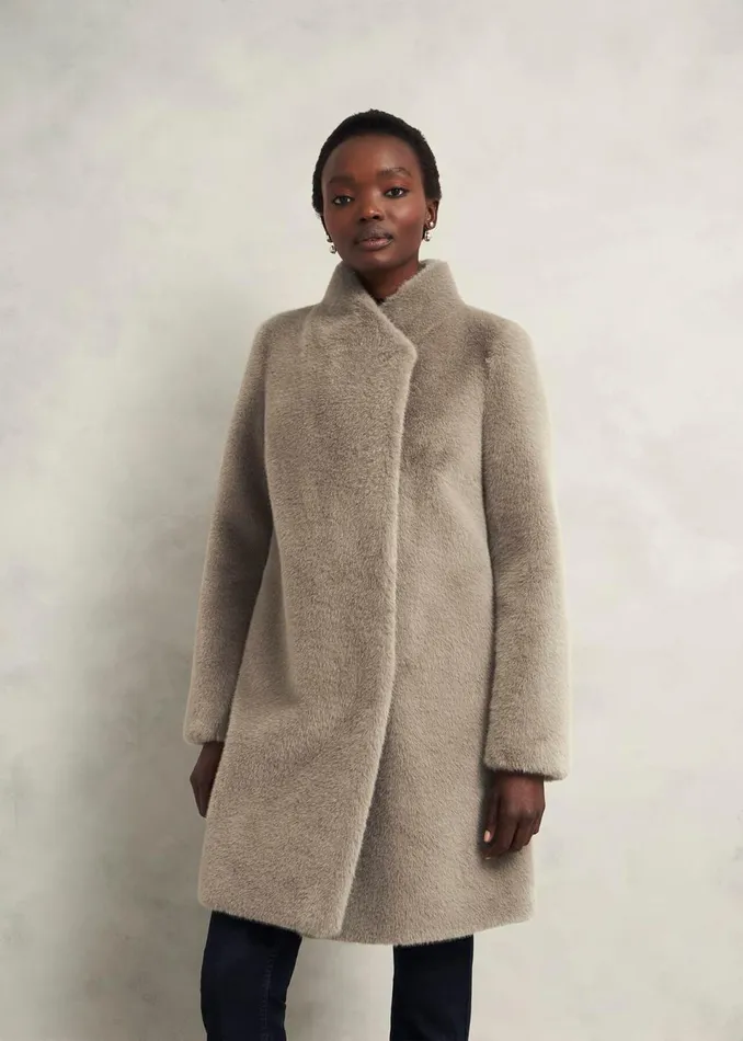 Women Coats and Jackets Hobbs Petite Tarini Faux Fur Coat Mink