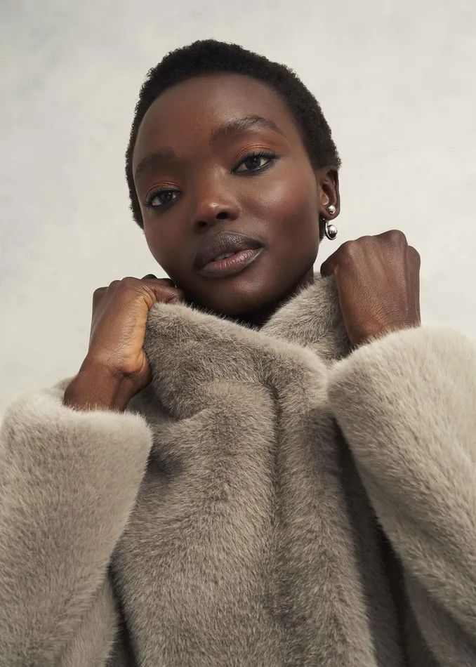 Women Coats and Jackets Hobbs Petite Tarini Faux Fur Coat Mink