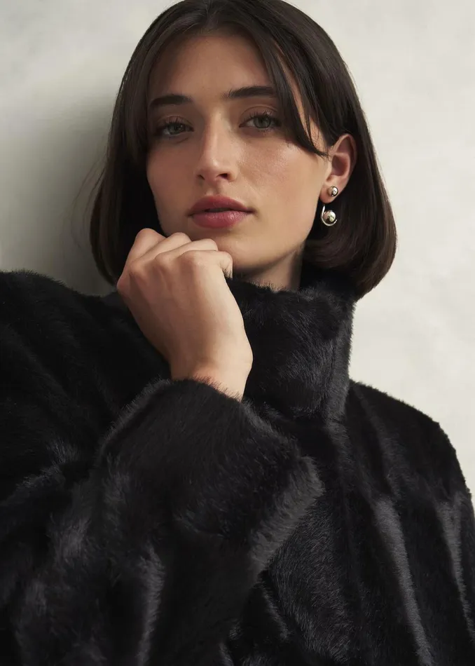 Women Coats and Jackets Hobbs Rosanne Faux Fur Coat Black