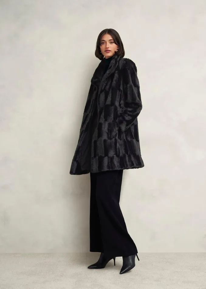 Women Coats and Jackets Hobbs Rosanne Faux Fur Coat Black