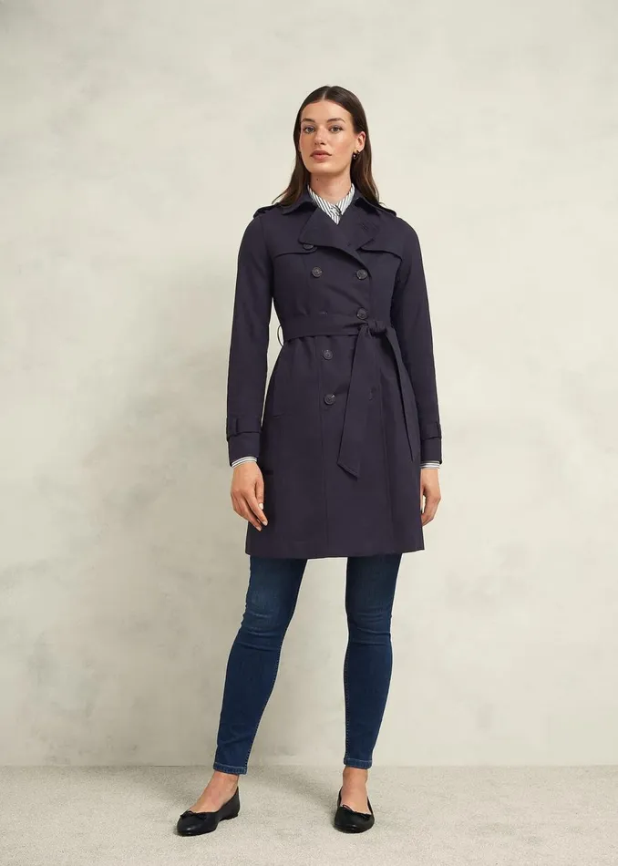 Women Coats and Jackets Hobbs Saskia Shower Resistant Trench Coat Navy