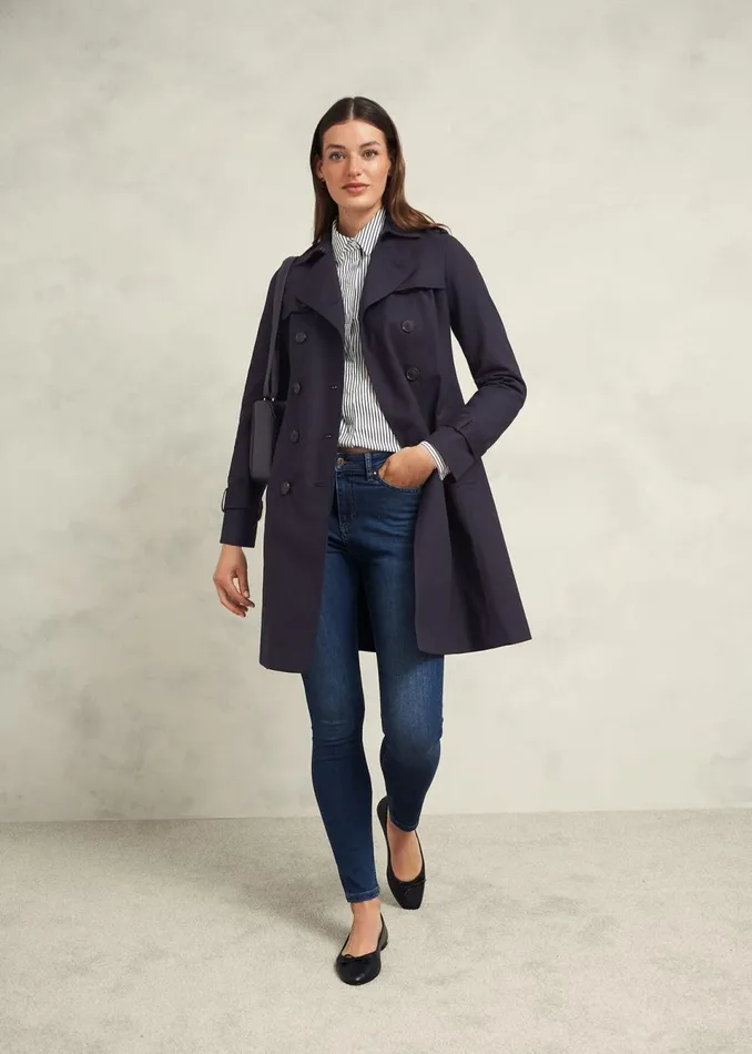 Women Coats and Jackets Hobbs Saskia Shower Resistant Trench Coat Navy