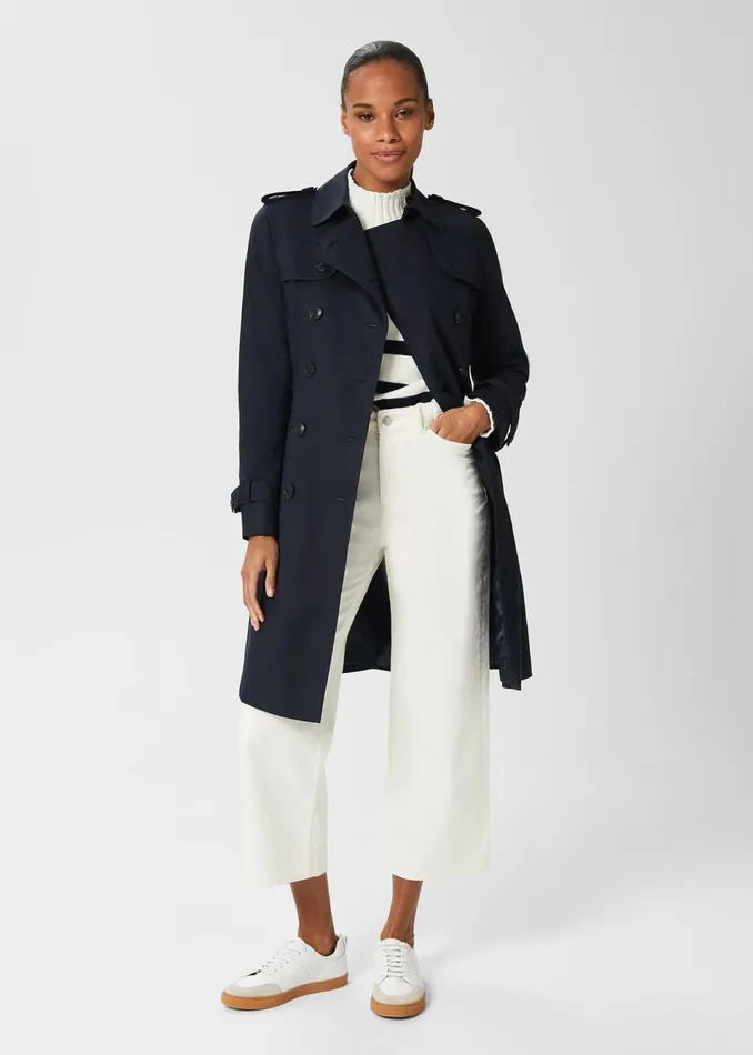 Women Coats and Jackets Hobbs Saskia Shower Resistant Trench Coat Navy