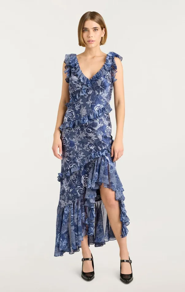 Women Cocktail and Evening Cinq Sept Indigo Floral Ora Dress Indigo Multi