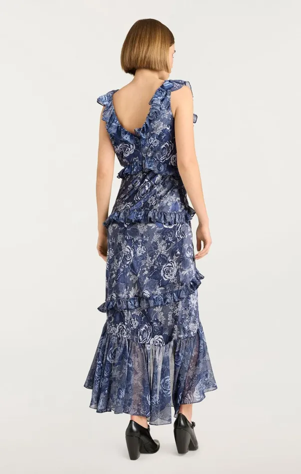 Women Cocktail and Evening Cinq Sept Indigo Floral Ora Dress Indigo Multi