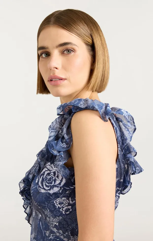 Women Cocktail and Evening Cinq Sept Indigo Floral Ora Dress Indigo Multi