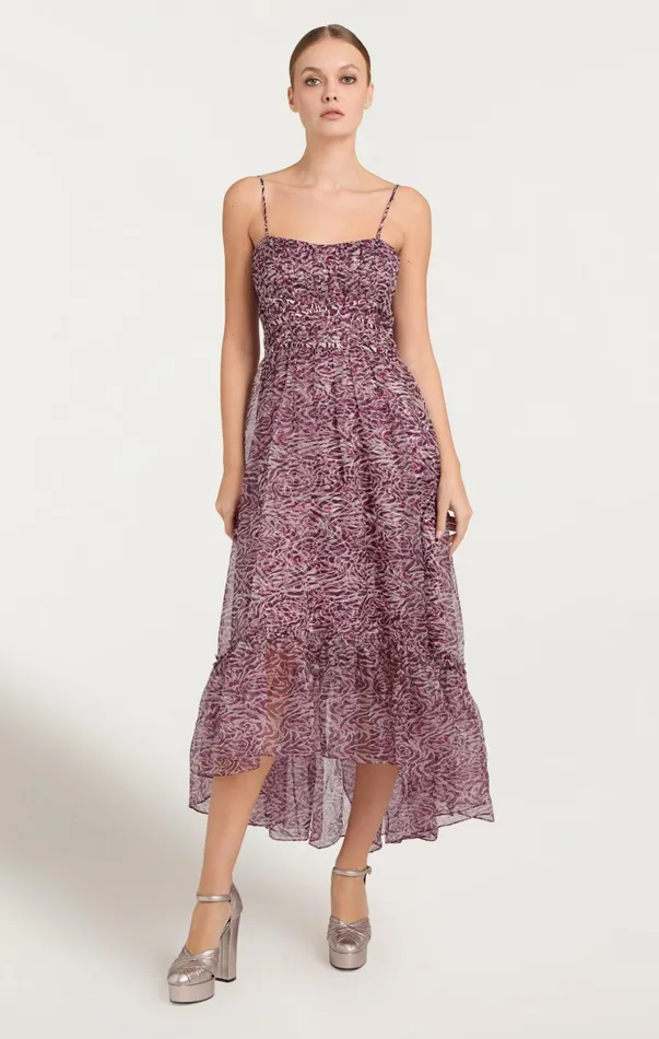 Women Cocktail and Evening Cinq Sept Inkstrokes Daria Dress Dark Plum Multi