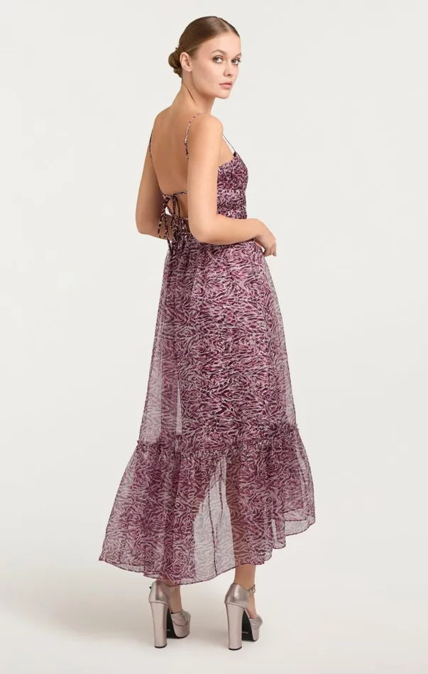 Women Cocktail and Evening Cinq Sept Inkstrokes Daria Dress Dark Plum Multi