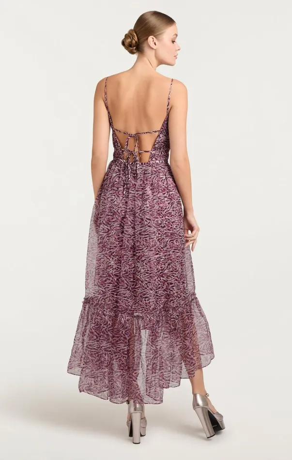 Women Cocktail and Evening Cinq Sept Inkstrokes Daria Dress Dark Plum Multi