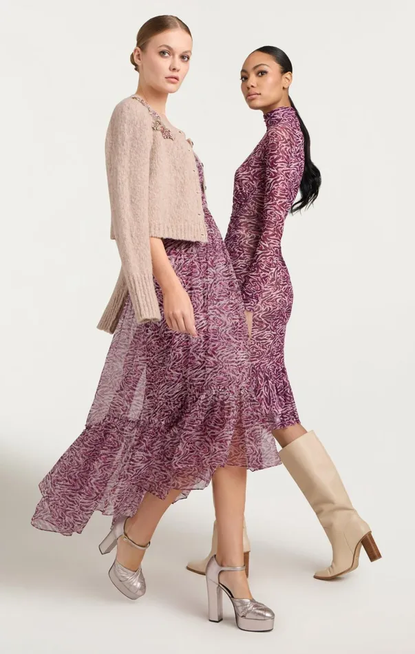 Women Cocktail and Evening Cinq Sept Inkstrokes Daria Dress Dark Plum Multi