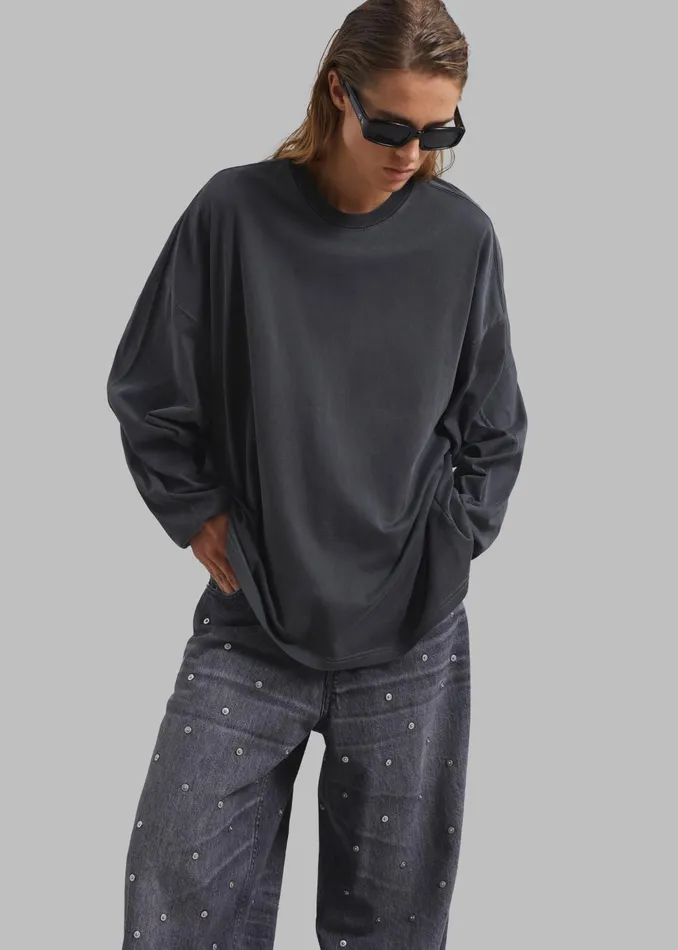 Women Collins Long Sleeve Tee 8211 Charcoal The Frankie Shop Tops
