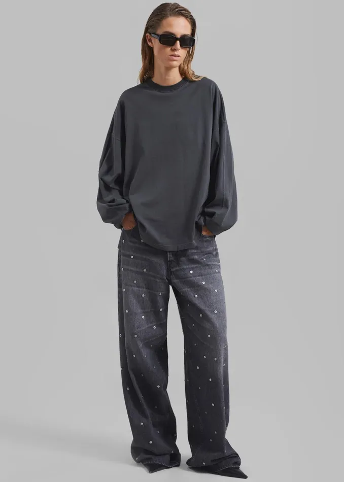 Women Collins Long Sleeve Tee 8211 Charcoal The Frankie Shop Tops
