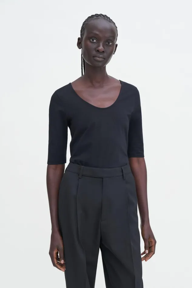 Women Cotton Stretch Scoop Neck Top Black Filippa K Tops