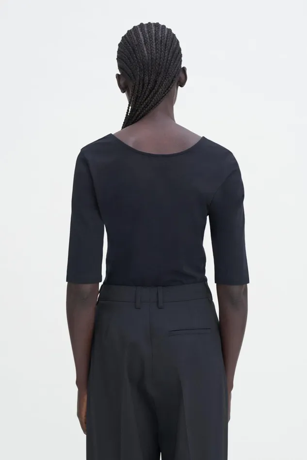Women Cotton Stretch Scoop Neck Top Black Filippa K Tops