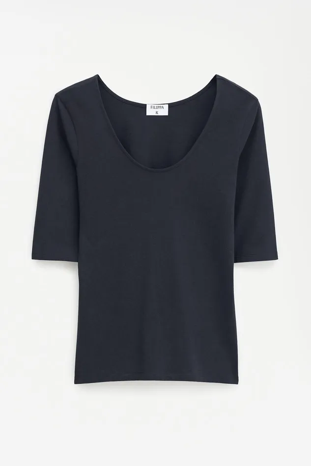 Women Cotton Stretch Scoop Neck Top Black Filippa K Tops
