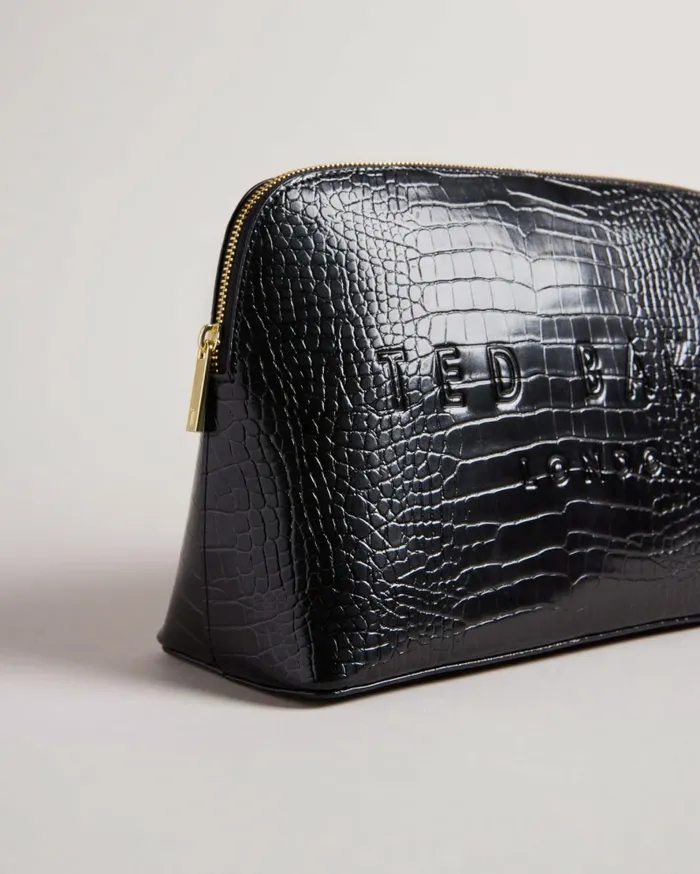 Women CROCANA 8211 Croc Detail Debossed Washbag Black Ted Baker Wash and Makeup Bags
