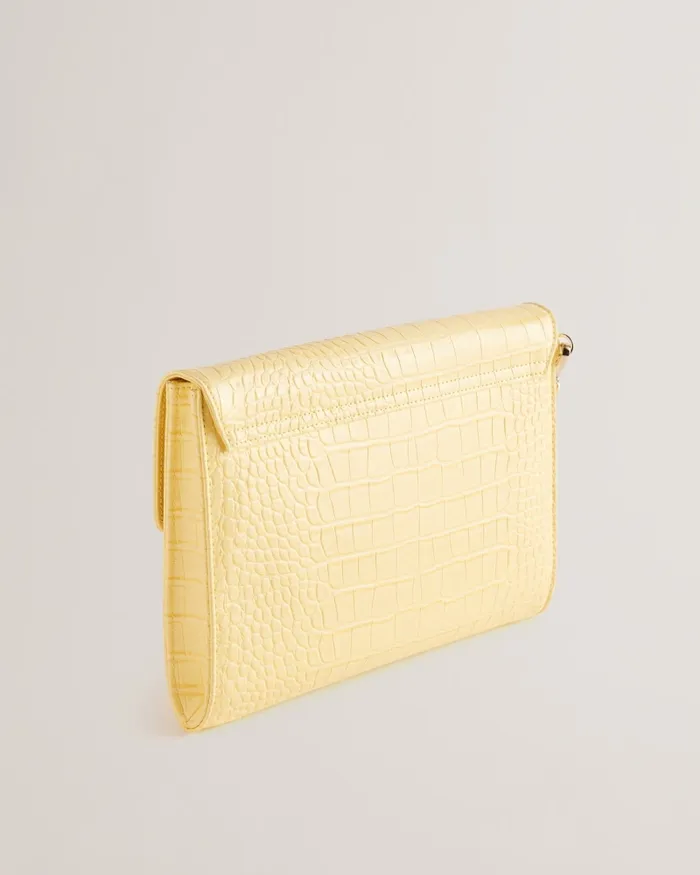 Women CROCEY 8211 Croc Effect Envelope Clutch Bag Light Yellow Ted Baker Icon Bags and Signature Bags