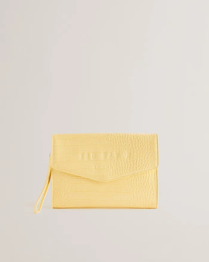 Women CROCEY 8211 Croc Effect Envelope Clutch Bag Light Yellow Ted Baker Icon Bags and Signature Bags