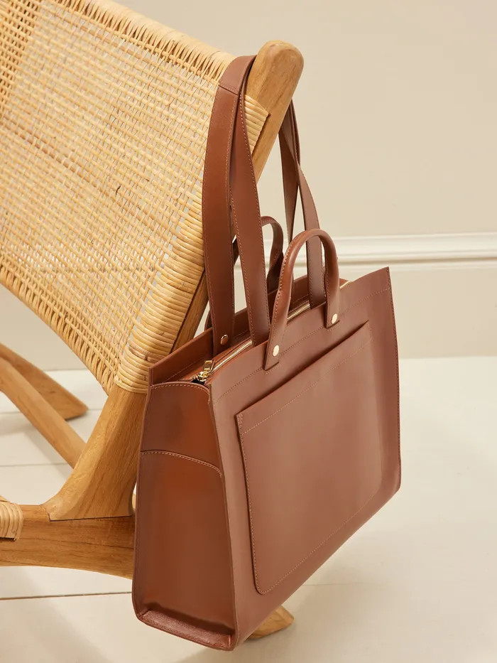 Women Cyrillus Accessories Rigid Computer Tote Bag 8211 Small Leather Goods Collection Tan